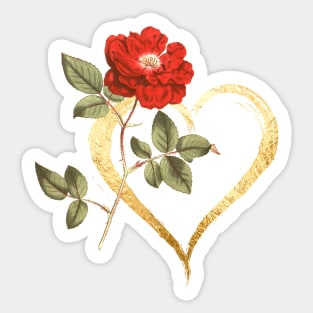 Red Rose Flower with Gold Heart Sticker